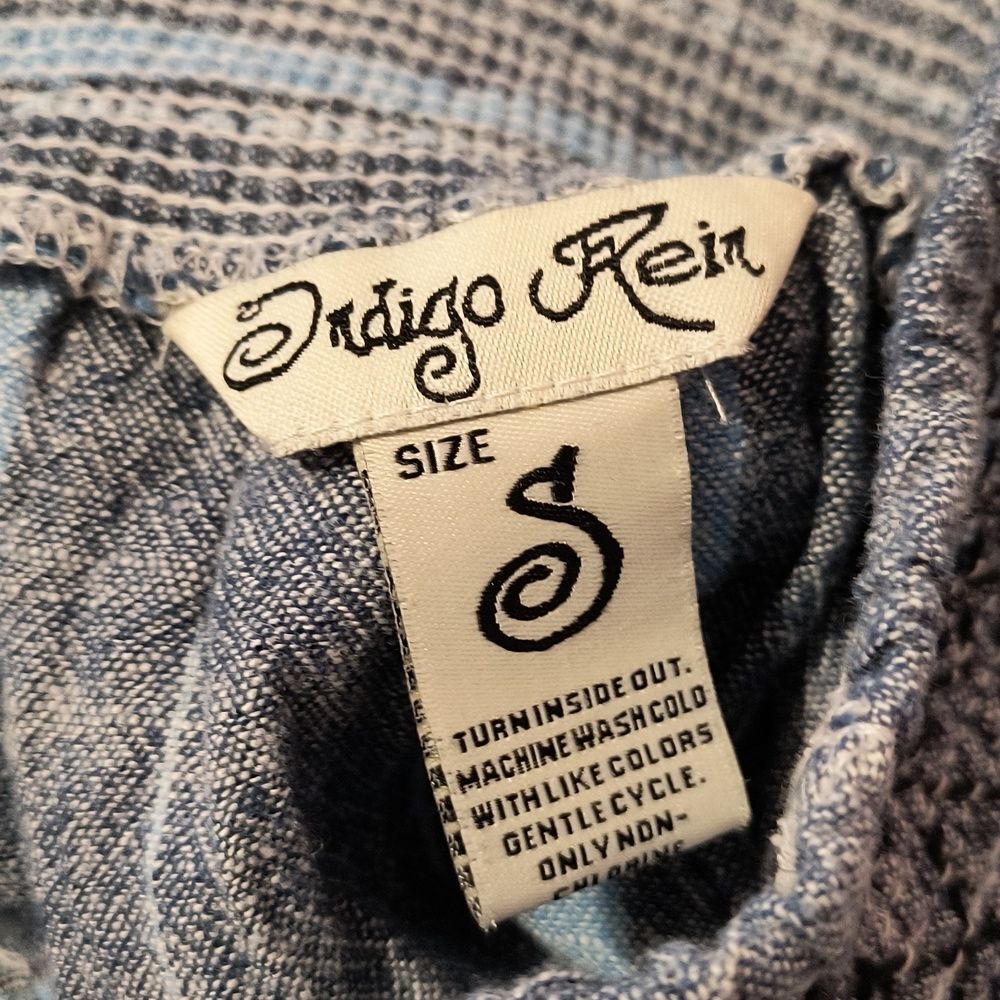 Indigo Rein Smocked Waist Blue Striped Tiered A Line Skirt Size S Linen Blend - Picture 5 of 6